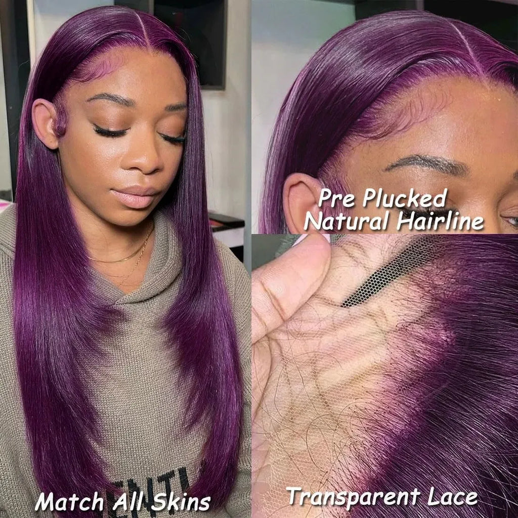 Burgundy Red Bone Straight Layered Cut Lace Front Wig 13x4 HD Lace Frontal Wig Synthetic Glueless Preplucked Ready To Wear