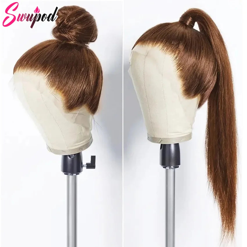 250% 360 Full Lace 13x6 HD Lace Frontal Wig 13x4 Front Silky Straight Remy Human Hair Dark Chocolate Brown Pre Plucked Glueless