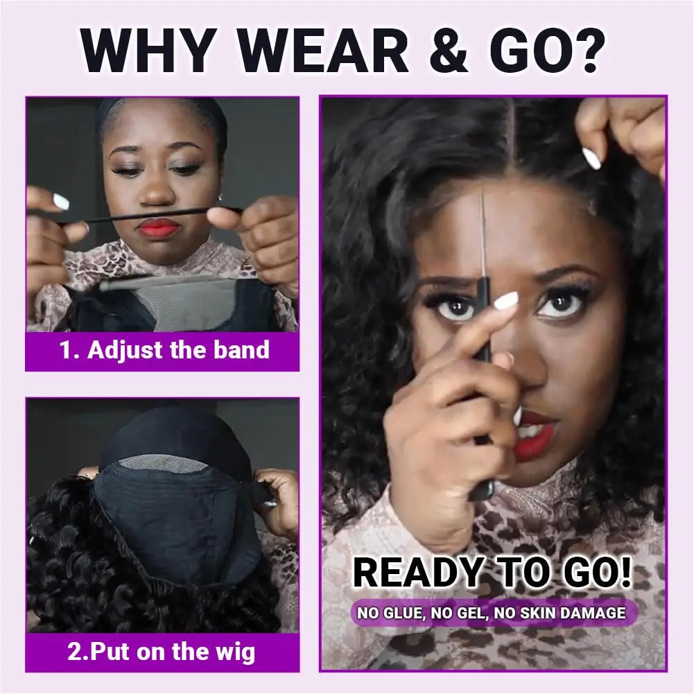 Wear and Go Bob Wig Human Hair Water Wave 250 Density 13X4 HD Lace Frontal Bob Wigs Pre Plucked Glueless Wig Short Bob Wigs