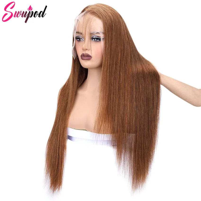 250% 360 Full Lace 13x6 HD Lace Frontal Wig 13x4 Front Silky Straight Remy Human Hair Dark Chocolate Brown Pre Plucked Glueless