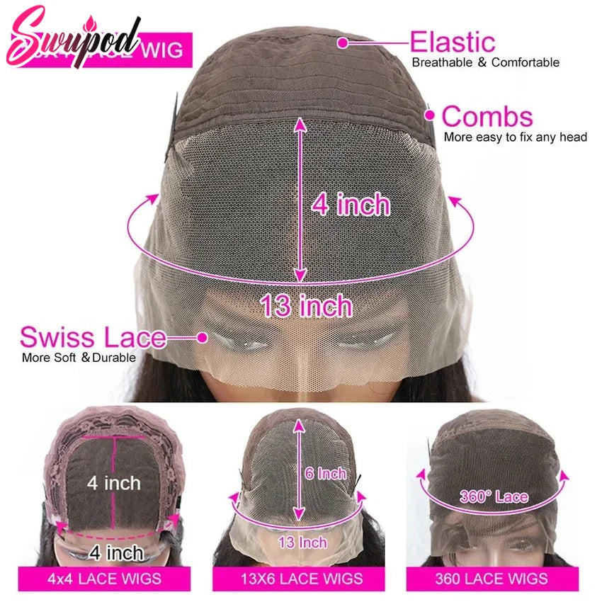 250% 360 Full Lace 13x6 HD Lace Frontal Wig 13x4 Front Silky Straight Remy Human Hair Dark Chocolate Brown Pre Plucked Glueless