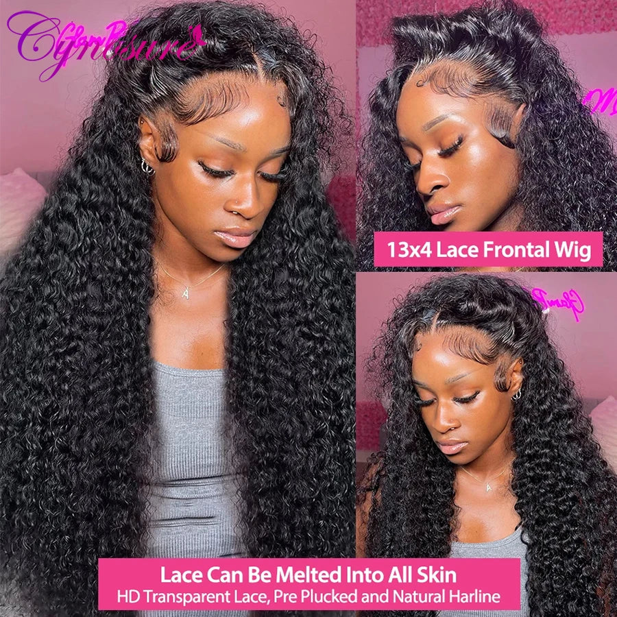 Cynosure 13x4 HD Transparent Lace Front Human Hair Wigs PrePlucked with Baby Hair Brazilian Kinky Curly 13x6 Hd Lace Frontal Wig
