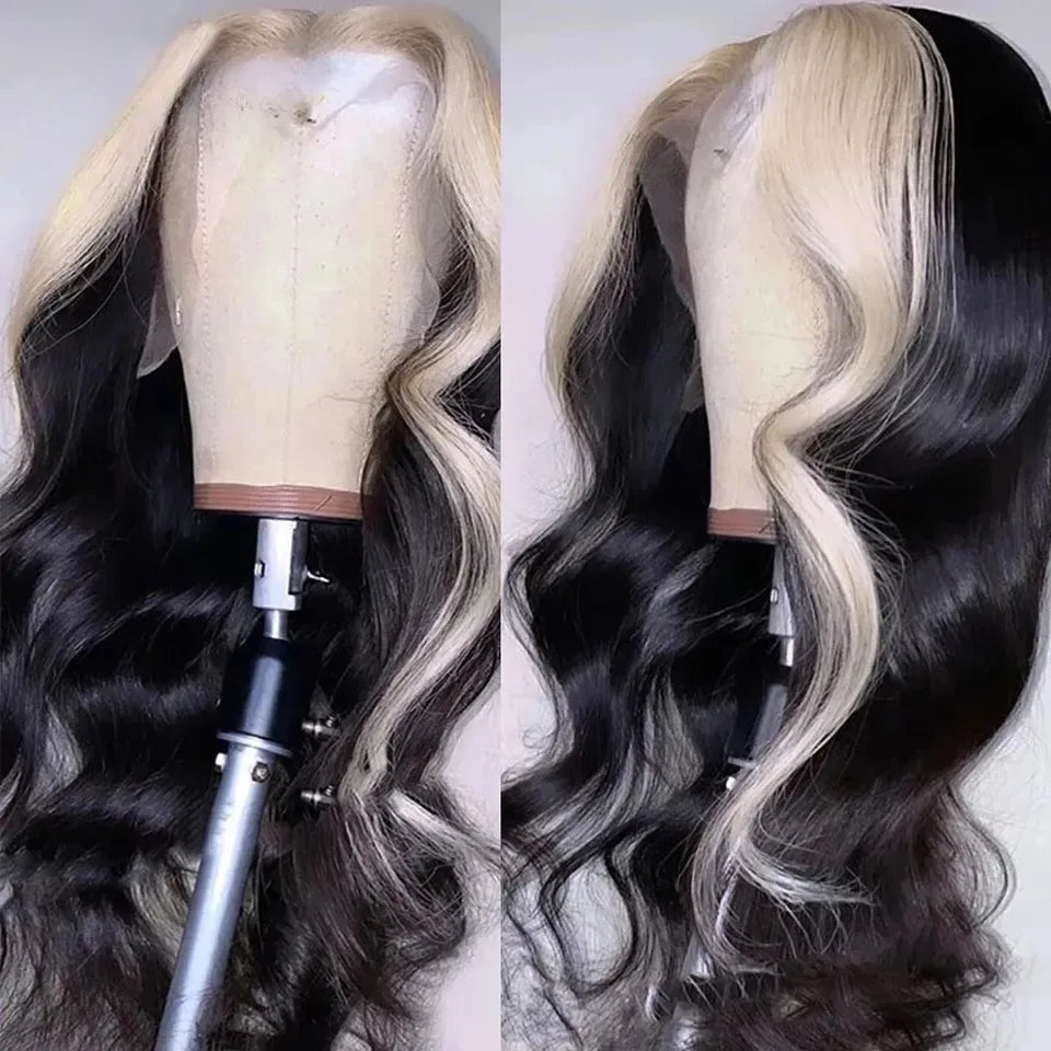 Blue Highlight Ombre Blonde Wig Body Wave Lace Frontal Wigs 13X4 HD Lace Wig Synthetic High Quality Pre Plucked Daily Cosplay