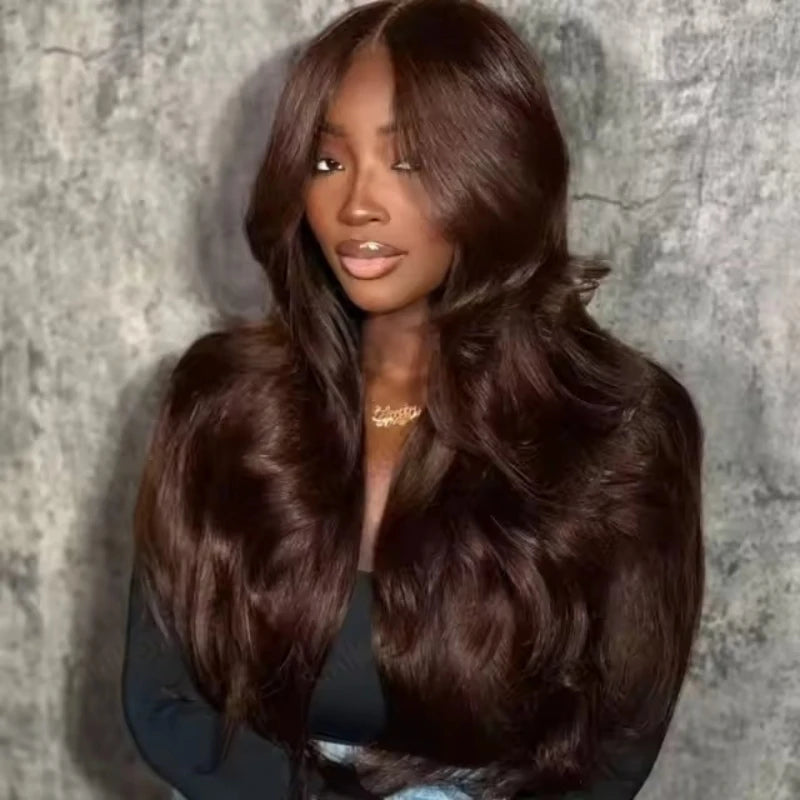 Chocolate Brown 13x4 Lace Front Wig Brazilian Pre Plucked 13x5 HD Lace Frontal Wigs Dark Brown Body Wave Human Hair Closure Wigs