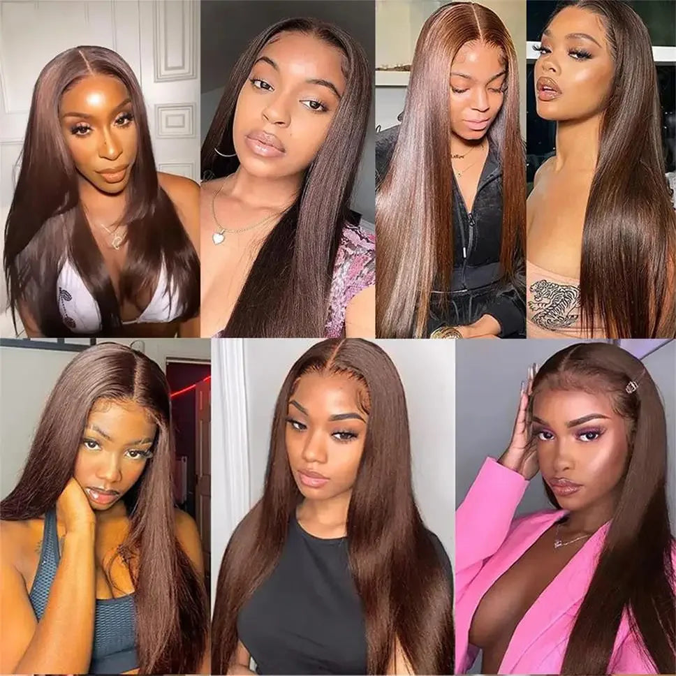 13X6 HD Dark Brown Wigs 13x4 360 Transparent Lace Frontal Wig 100% Chocolate Brown Human Hair Wigs Straight 4x4 Lace Closure Wig