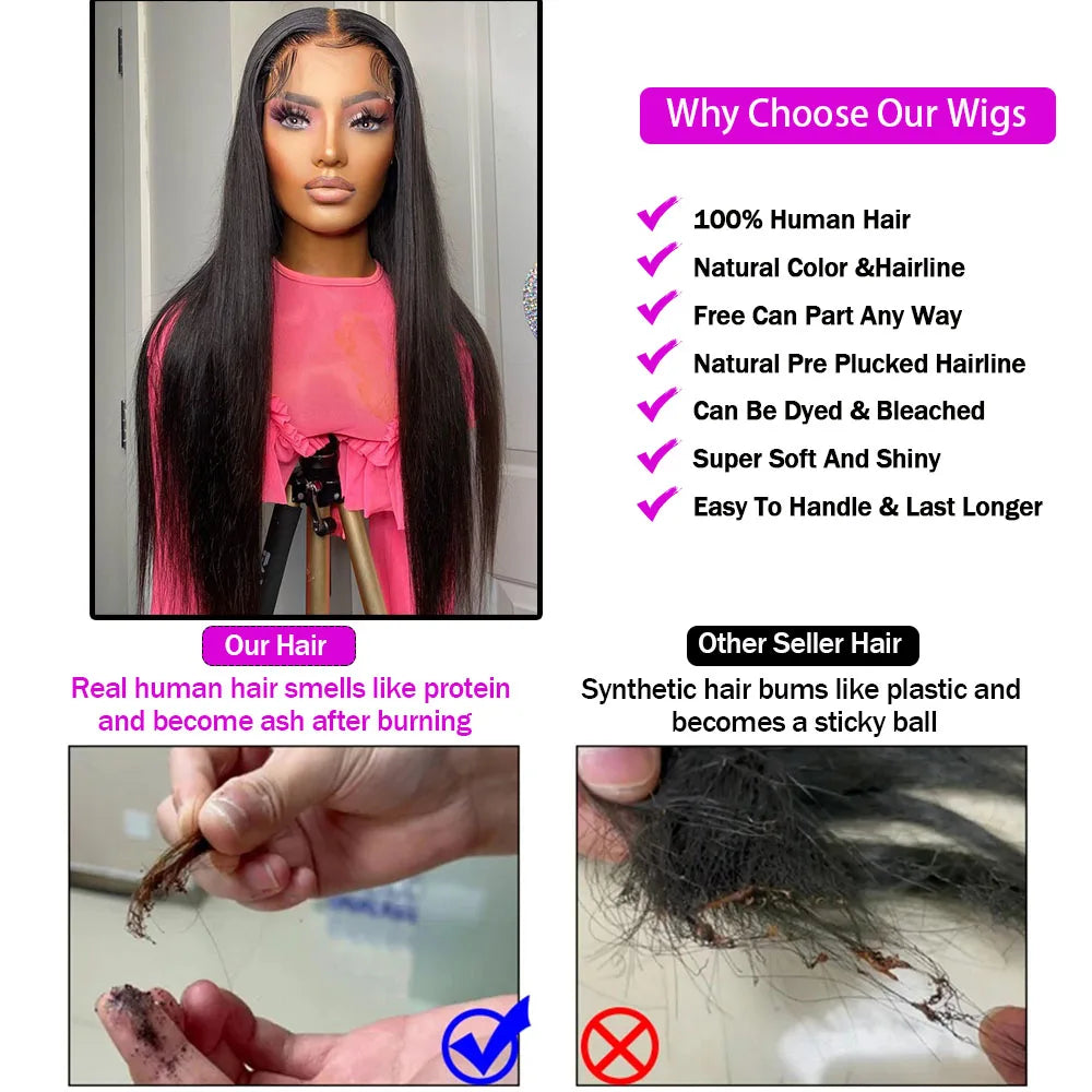 Glueless Wigs Human Hair Lace Frontal Wig Hd Lace Wig 13X6 13X4 6X6 Closure Wig 30 Inch Bone Straight Lace Front Wigs Human Hair