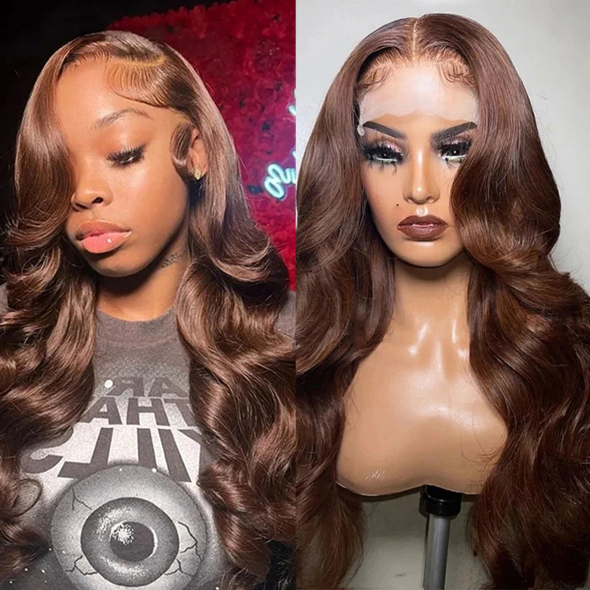 Body Wave Chocolate Brown Lace Front Wig Human Hair Wigs 100% 13x6 HD Lace Transparent Frontal Wig Brown Colored Wigs For Women