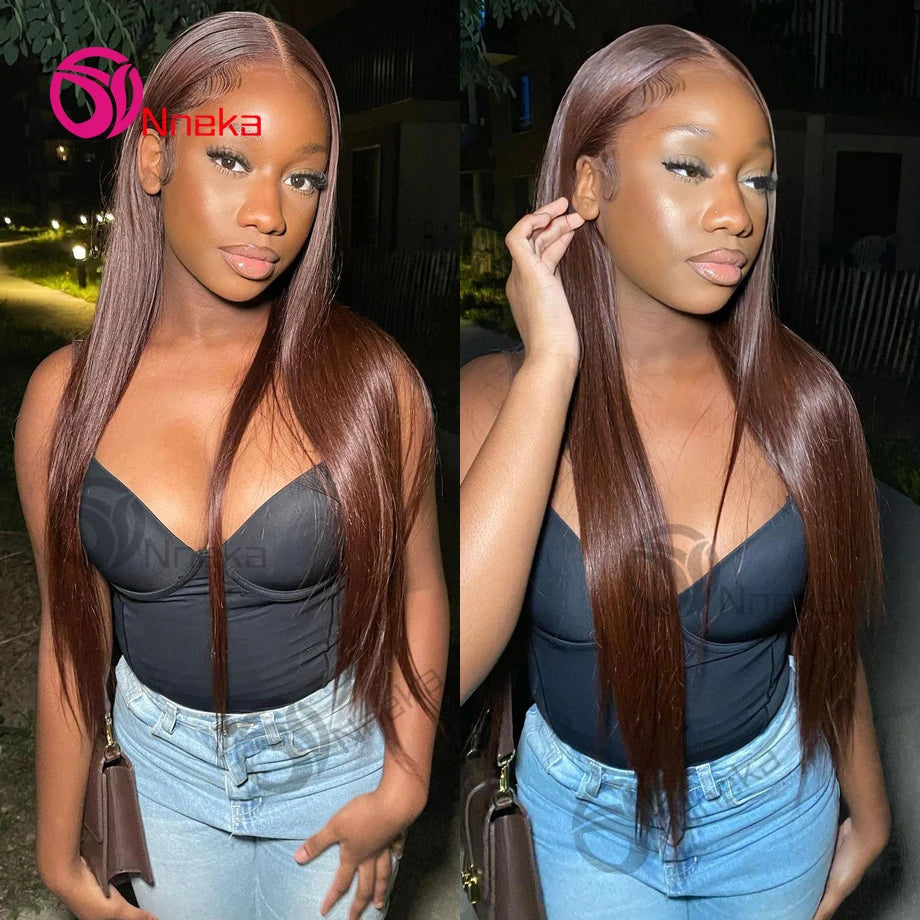 Chocolate Brown Lace Front Wigs Bone Straight Human Hair Wigs 13x4 13x6 Hd Lace Frontal Wig 30 Inch Lace Front Wig Human Hair