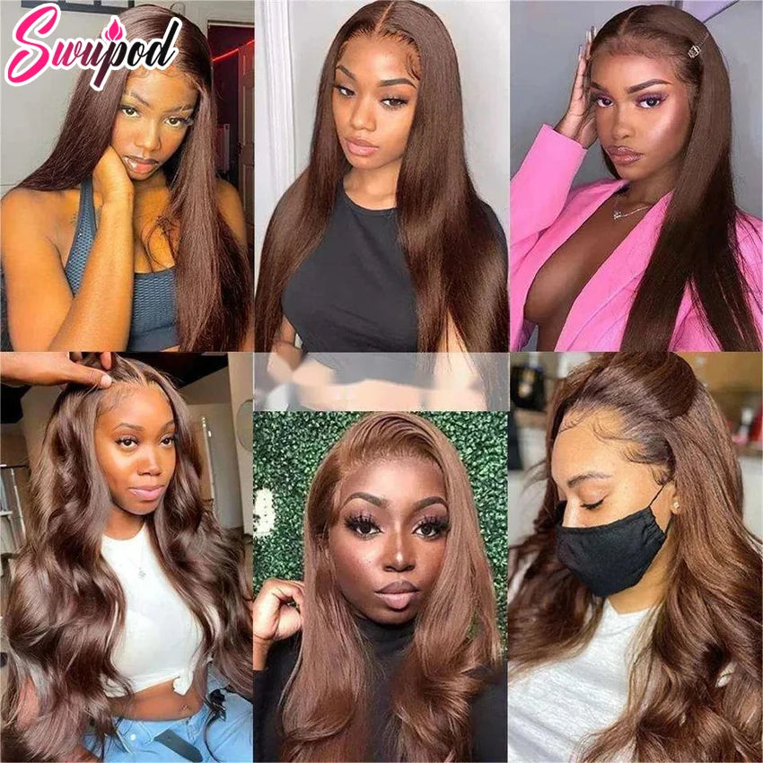 250% 360 Full Lace 13x6 HD Lace Frontal Wig 13x4 Front Silky Straight Remy Human Hair Dark Chocolate Brown Pre Plucked Glueless