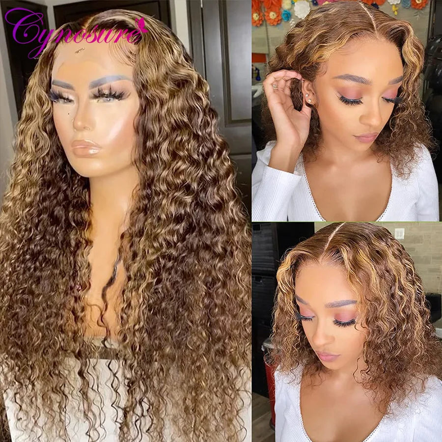 Cynosure 30 inch Highlight Lace Front Human Hair Wigs for Women 13x6 HD Lace Frontal Wig Honey Blond Ombre Color Preplucked Wig