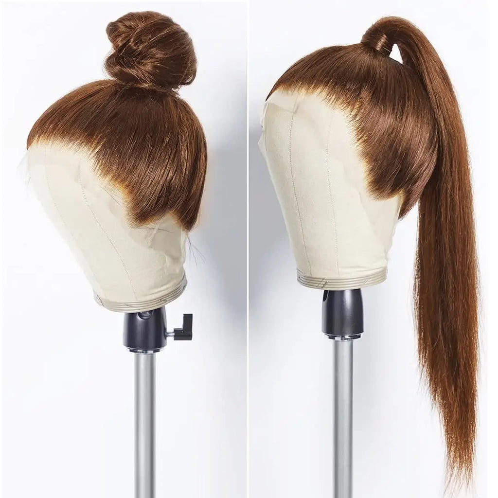 250% 360 Full Lace 13x6 HD Lace Frontal Wig 13x4 Front Silky Straight Remy Human Hair Dark Chocolate Brown Pre Plucked Glueless