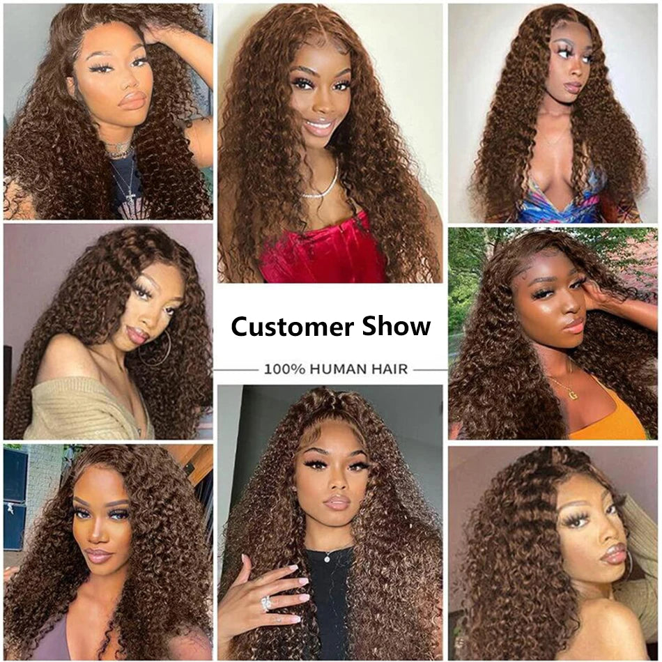 Glueless Chocolate Brown Kinky Curly Lace Front Human Hair Wig Colored 13x6 HD Lace Deep Wave Frontal Wigs For Women Pre Plucked