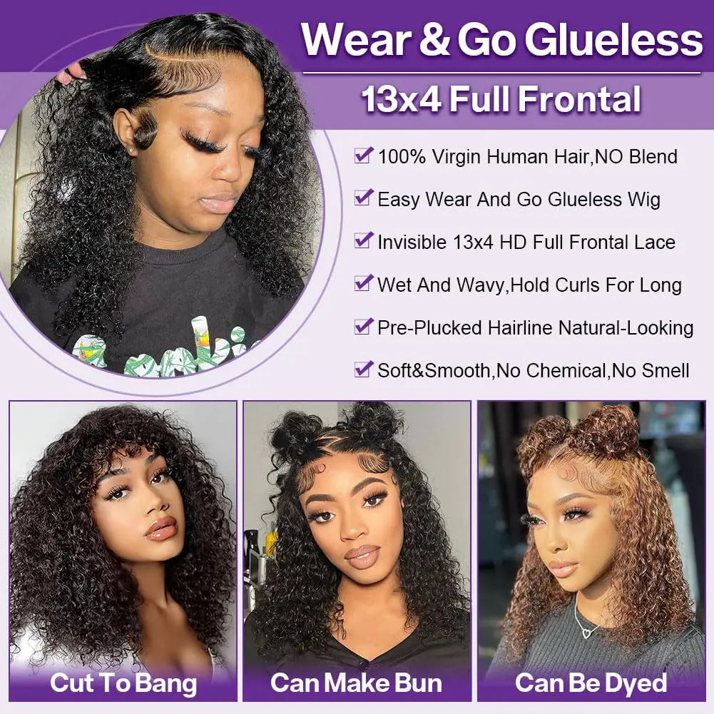 13x4 HD Lace Frontal Bob Wig Human Hair 100% Deep Curly Short Bob Glueless Wig Human Hair Jerry Curly 250% Lace Front Bob Wigs
