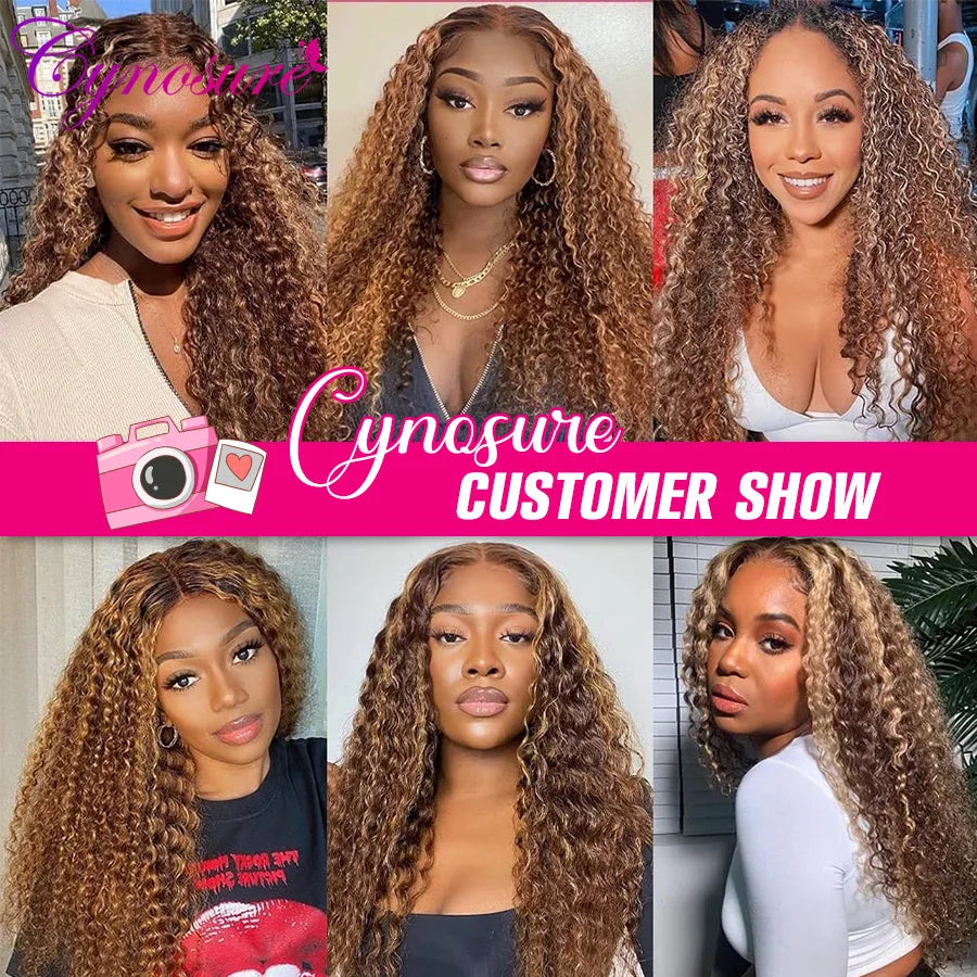 Cynosure 30 inch Highlight Lace Front Human Hair Wigs for Women 13x6 HD Lace Frontal Wig Honey Blond Ombre Color Preplucked Wig