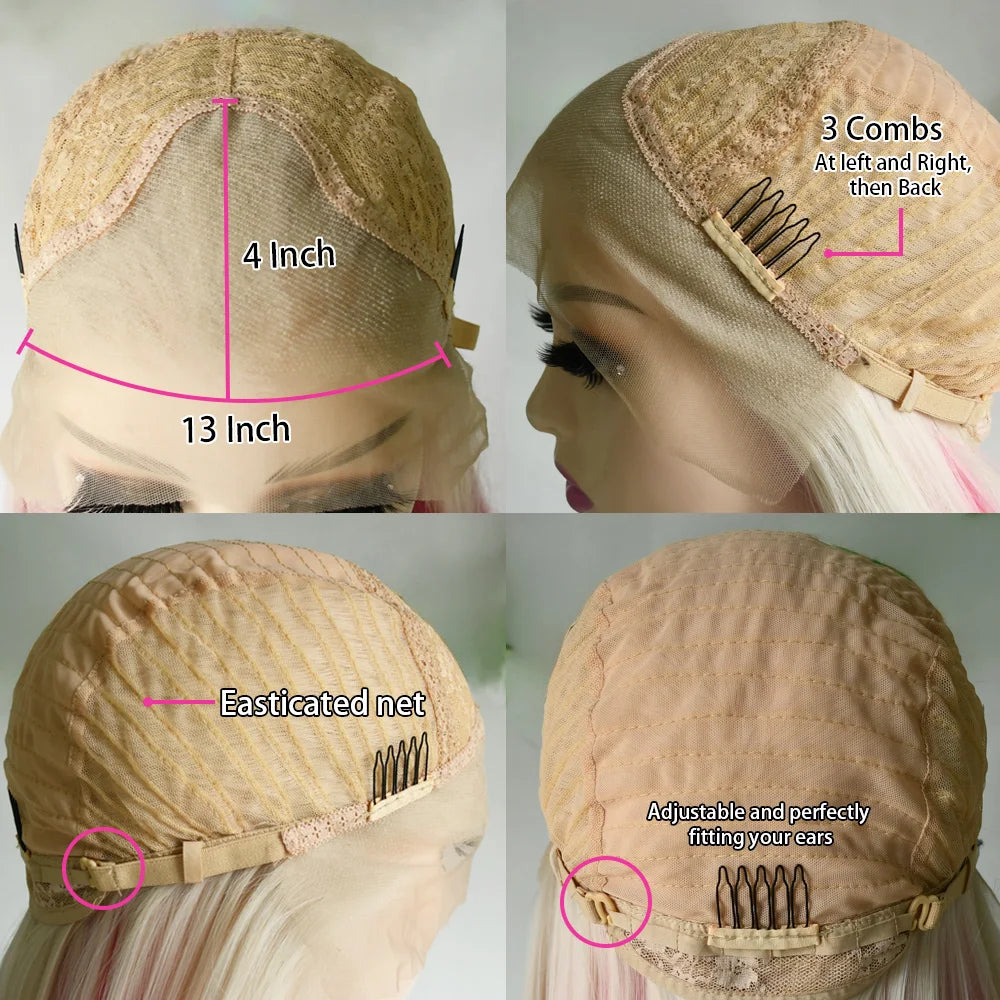 Blue Highlight Ombre Blonde Wig Body Wave Lace Frontal Wigs 13X4 HD Lace Wig Synthetic High Quality Pre Plucked Daily Cosplay