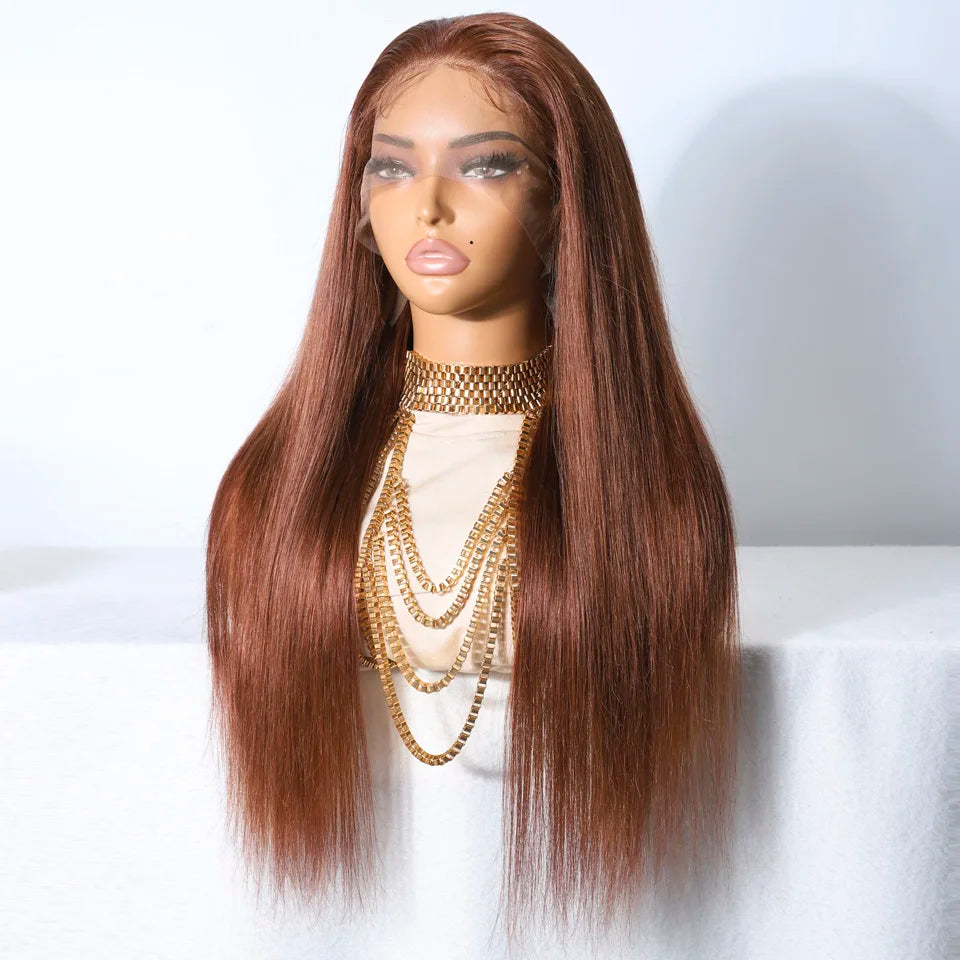 Lekker Clearance Brown Long Straight Lace Frontal Human Hair Wigs For Women Brazilian Remy Hair Pre Plucked Free Part 30" Wigs