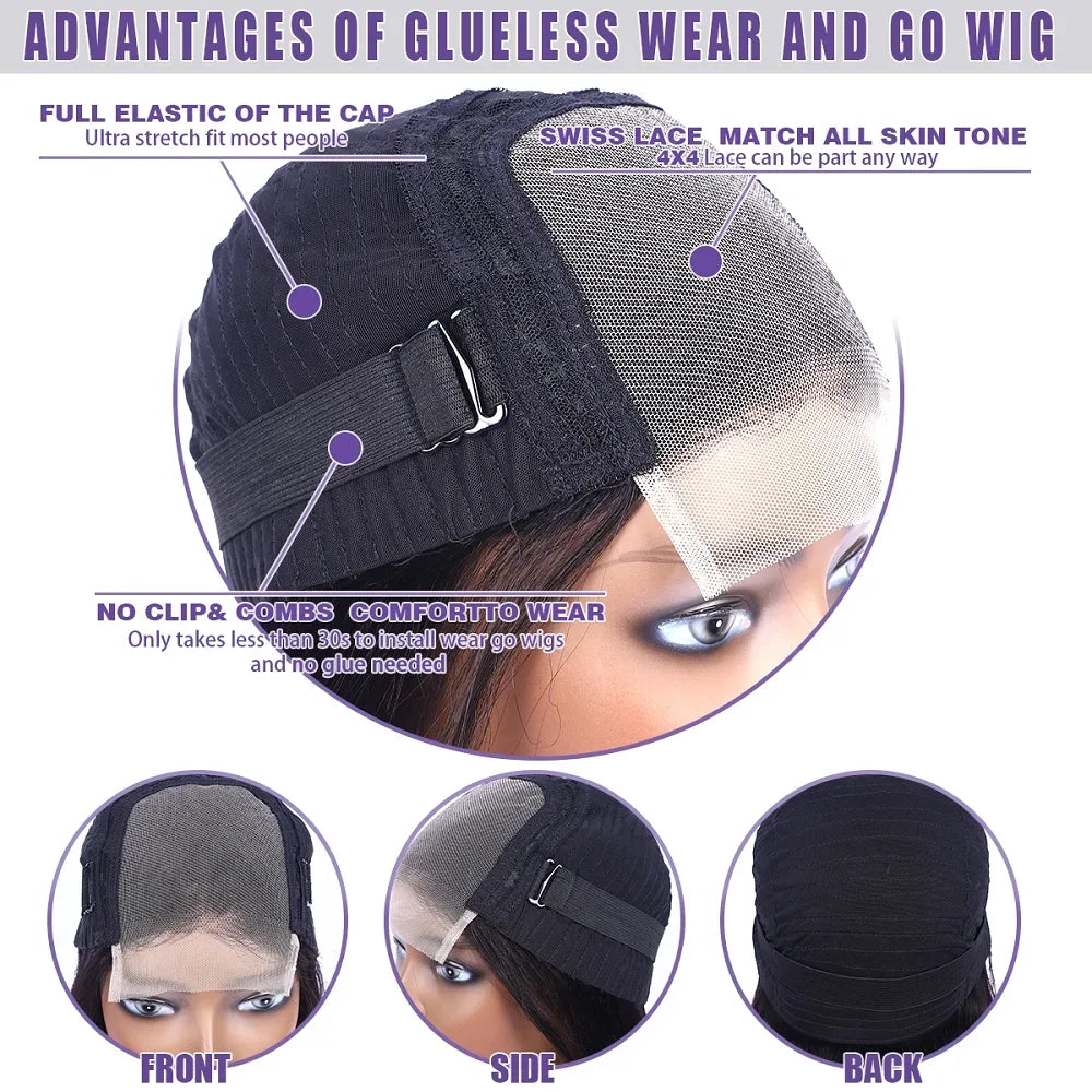 Bone Straight Glueless Wigs Human Hair Pre Plucked Wear To Go Lace Front Wig Brazilian Human Hair Wigs For Women Pre Cut Lace