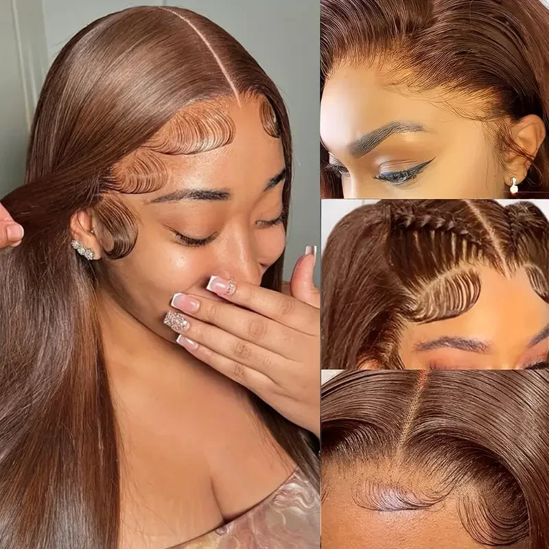 Brown Wig 100% Human Hair Wigs Straight Colored Lace Front Wig Pre Plucked 13x4 13x6 Transparent Lace Frontal Wig for Women