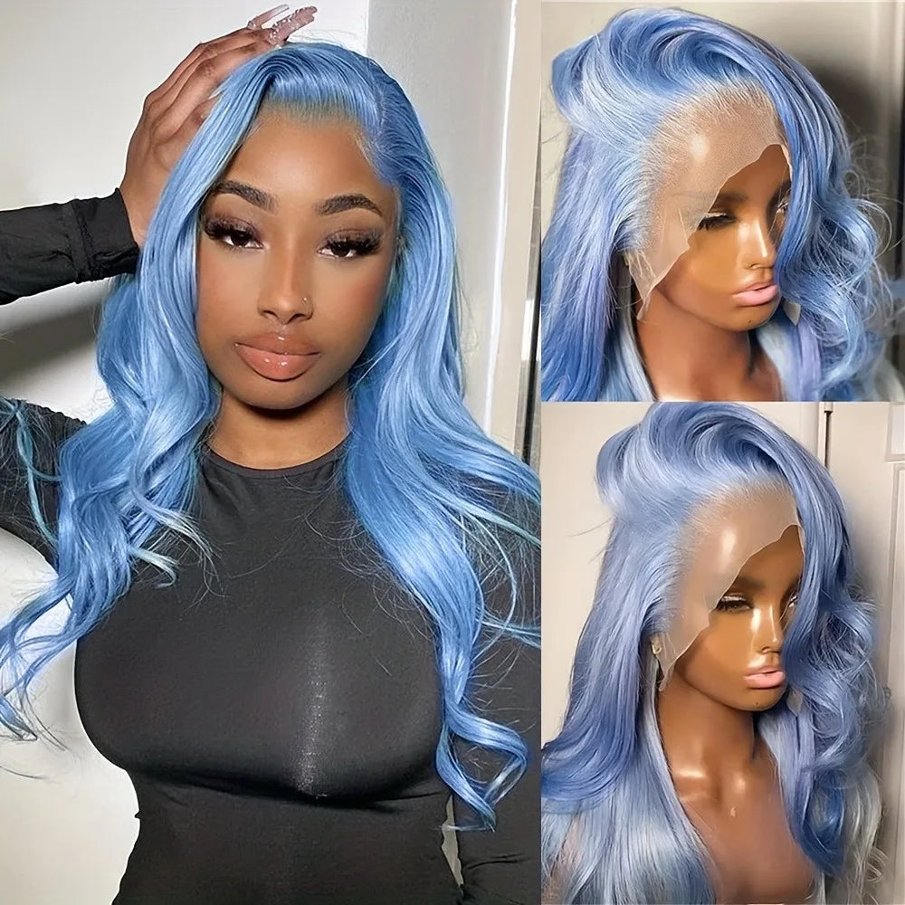Blue Highlight Ombre Blonde Wig Body Wave Lace Frontal Wigs 13X4 HD Lace Wig Synthetic High Quality Pre Plucked Daily Cosplay