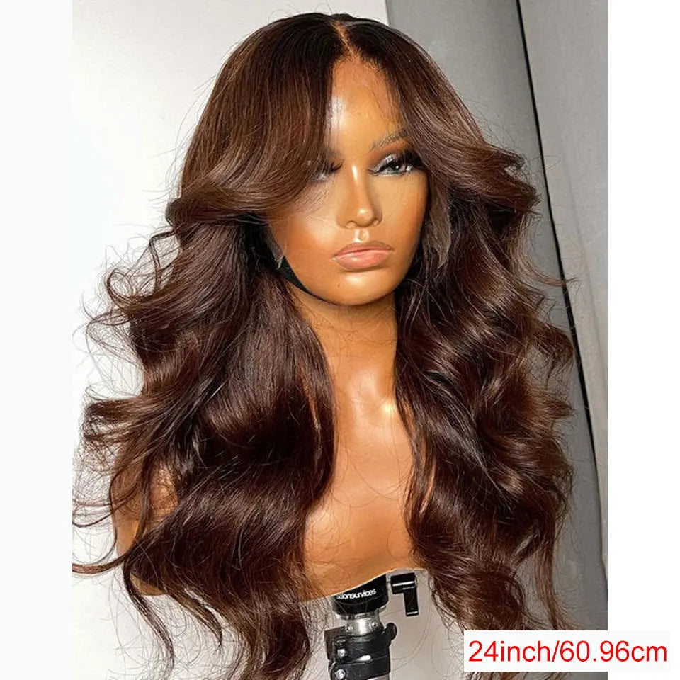 Chocolate Brown 13x4 Lace Front Wig Brazilian Pre Plucked 13x5 HD Lace Frontal Wigs Dark Brown Body Wave Human Hair Closure Wigs