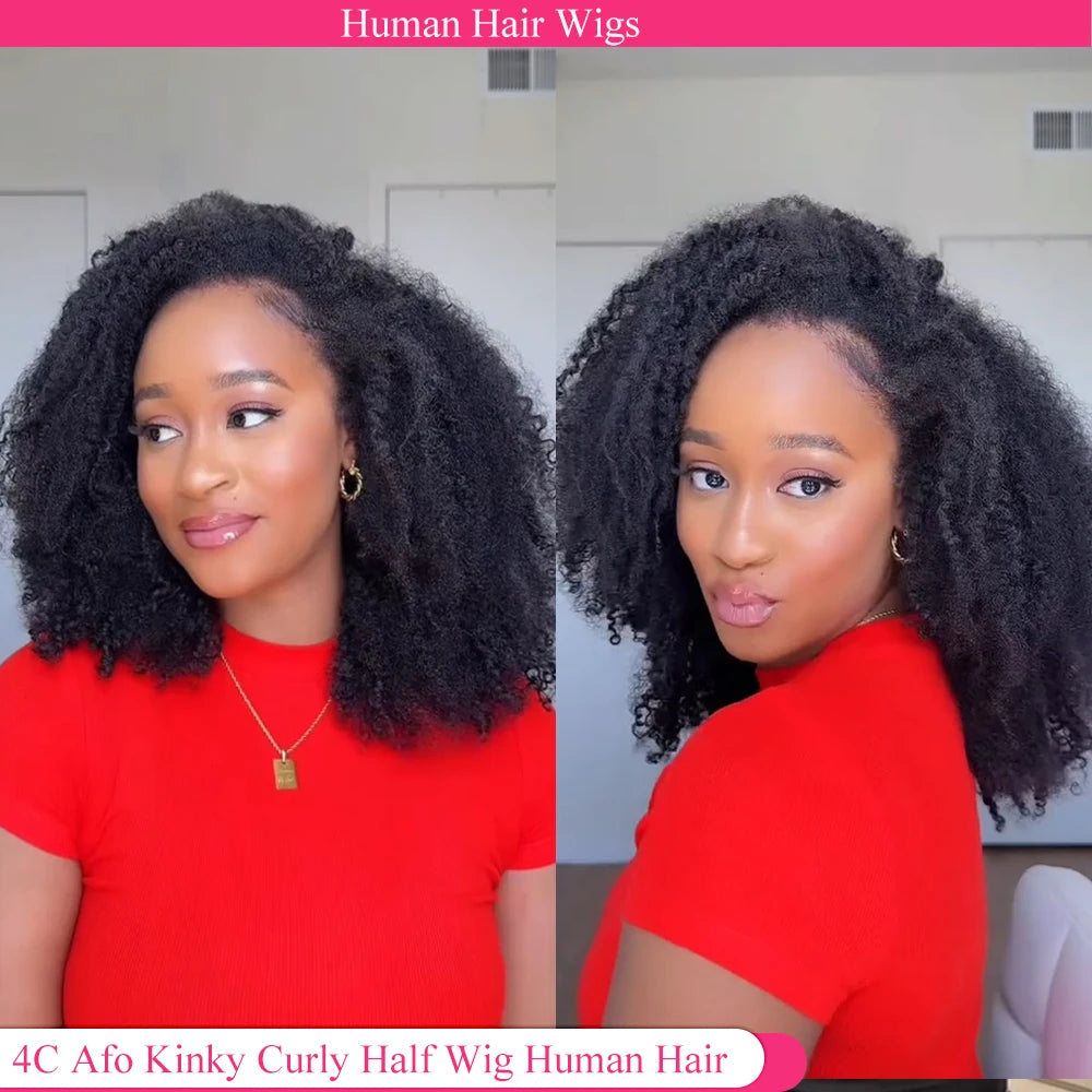 Afro Kinky Curly Half Wig With Drawstring  Flip Over Install Glueless Wig Ready to Wear Half Wig Drawstring Afo Curly Hair Wig