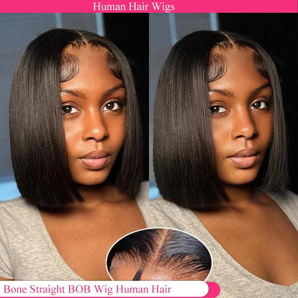 Wear and Go Bob Wig Human Hair Bone Straight 250 Density 13X4 HD Lace Frontal Wigs Pre Plucked Glueless Wig Short Bob Wigs