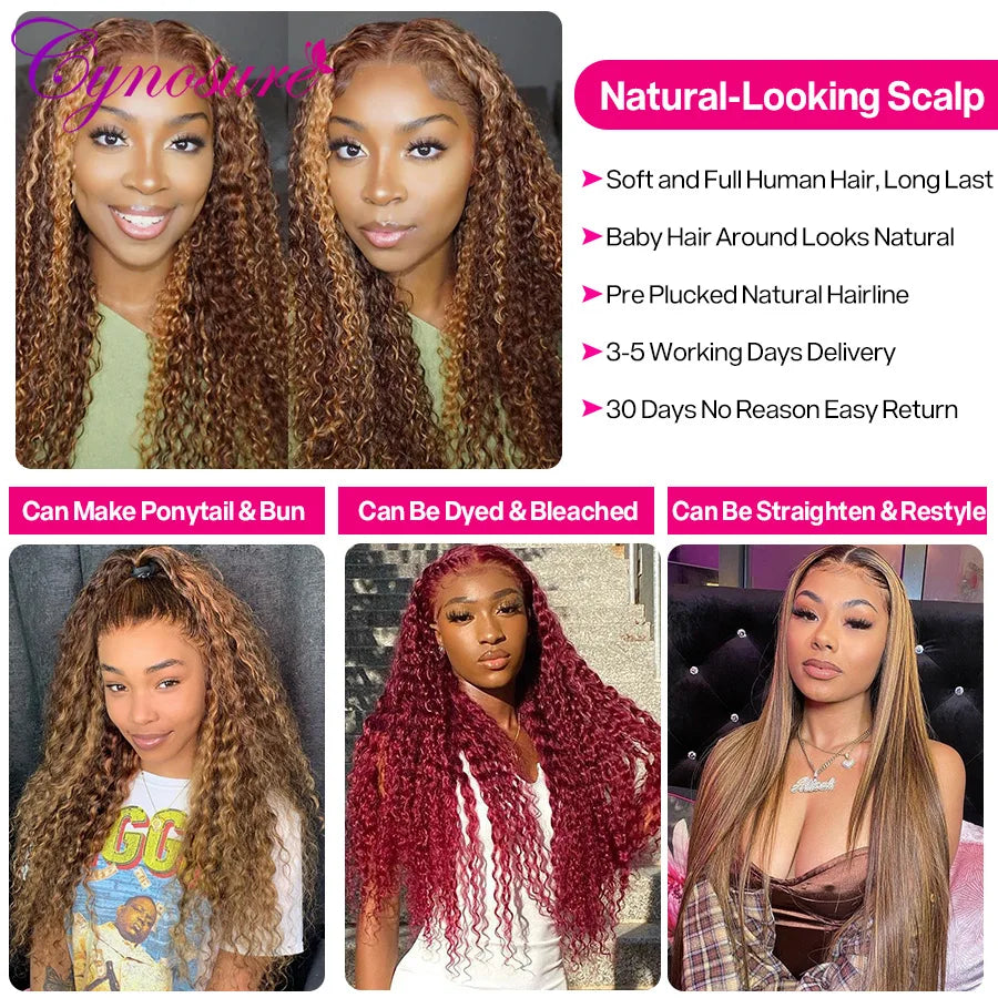 Cynosure 30 inch Highlight Lace Front Human Hair Wigs for Women 13x6 HD Lace Frontal Wig Honey Blond Ombre Color Preplucked Wig