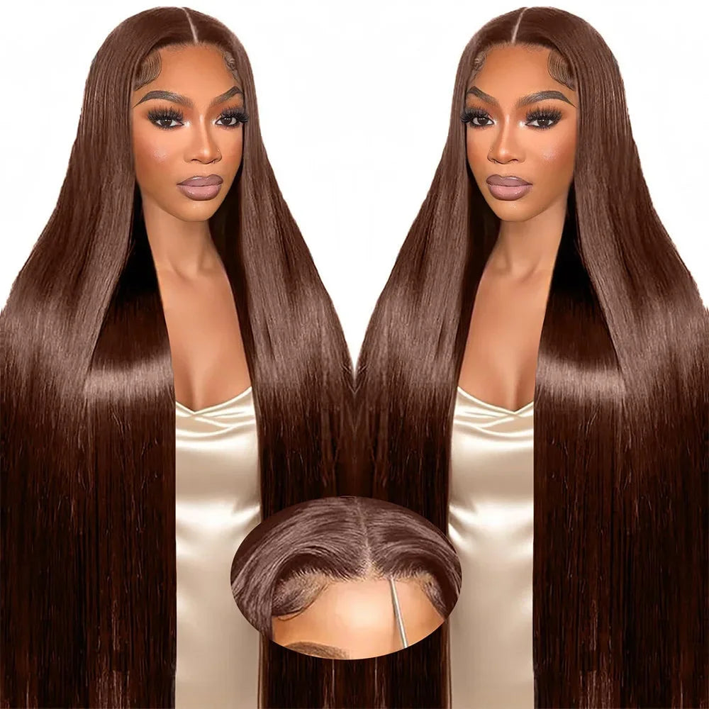 13x4 Chocolate Brown Lace Front Human Hair Wigs 100% Brazilian Straight Colored HD Full Lace Wig 13x6 Lace Frontal Wigs On Sale