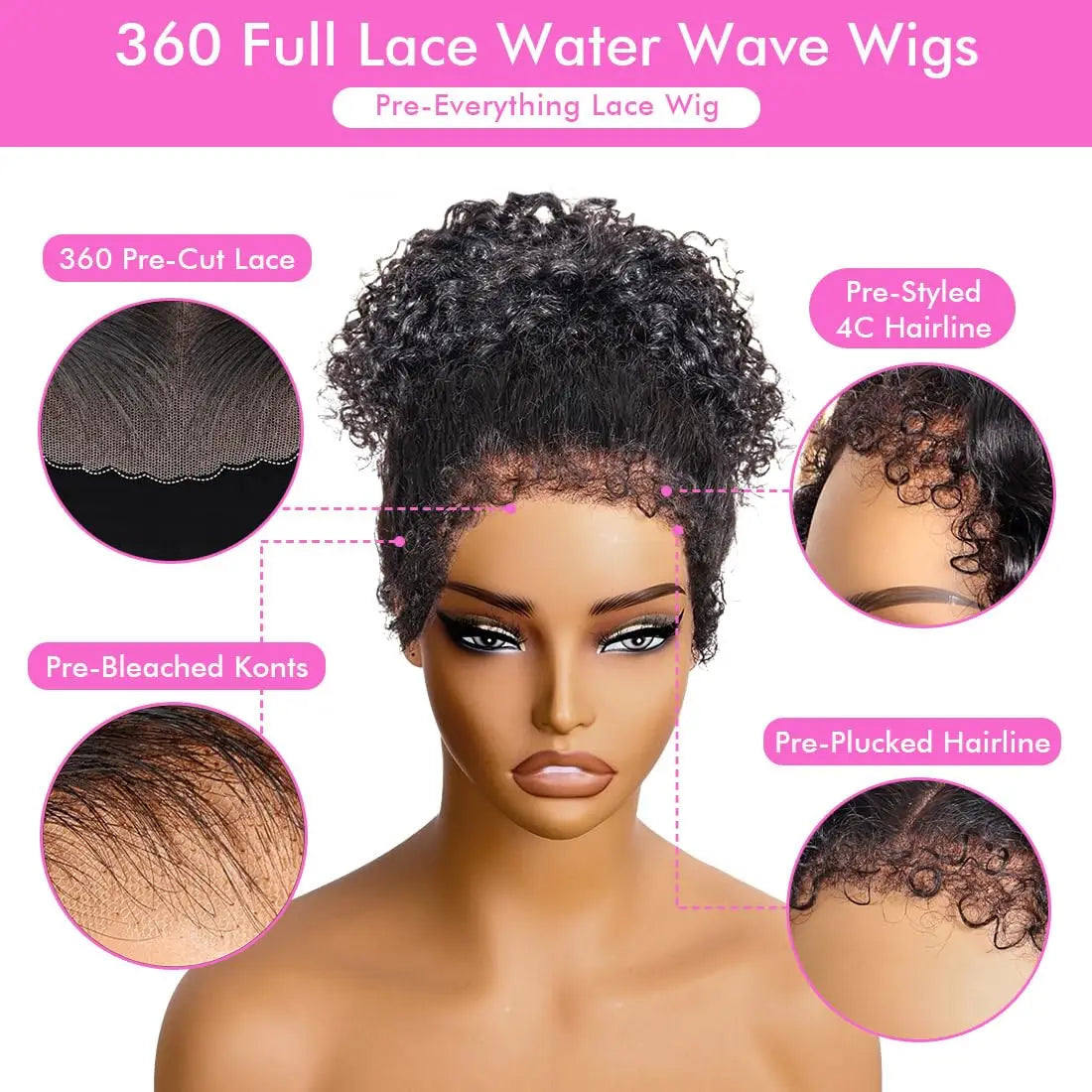4C Edges Kinky Curly Invisible Strap 360 Full Lace Front Wigs HD 360 Lace Frontal Glueless Wigs Human Hair with Curly Baby Hair