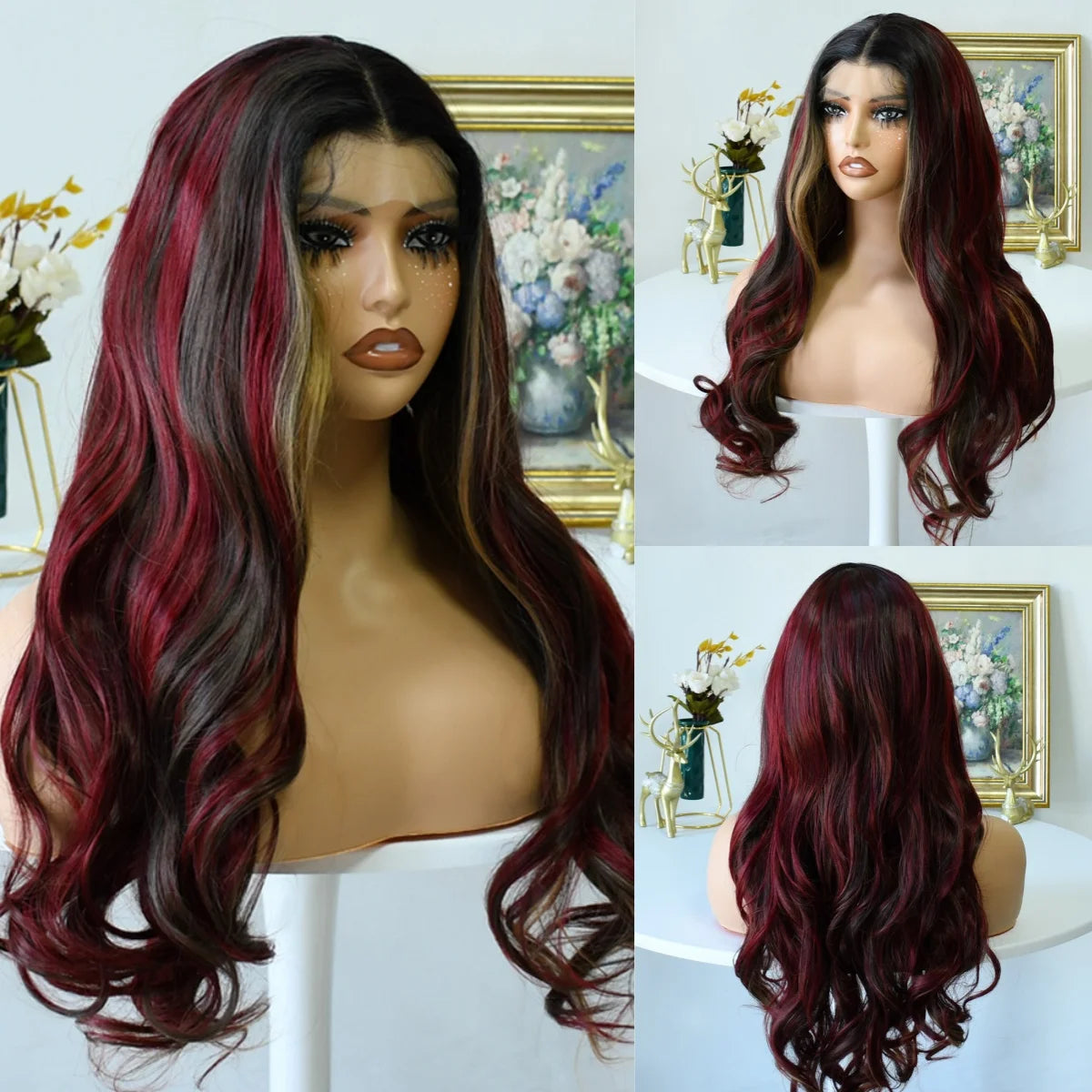 Blue Highlight Ombre Blonde Wig Body Wave Lace Frontal Wigs 13X4 HD Lace Wig Synthetic High Quality Pre Plucked Daily Cosplay