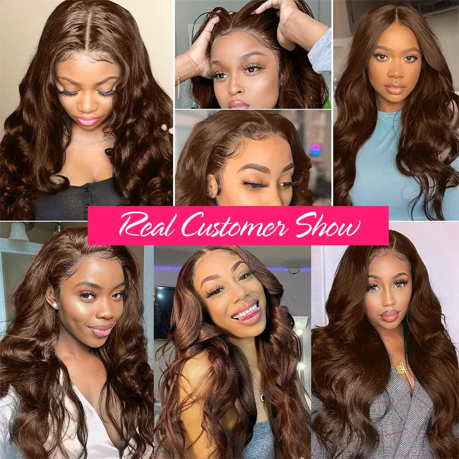 Chocolate Brown 13x4 Lace Front Wig Brazilian Pre Plucked 13x5 HD Lace Frontal Wigs Dark Brown Body Wave Human Hair Closure Wigs