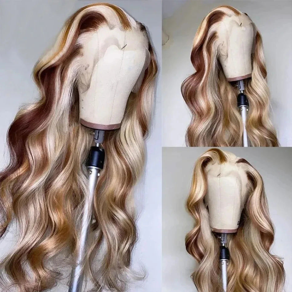 Blue Highlight Ombre Blonde Wig Body Wave Lace Frontal Wigs 13X4 HD Lace Wig Synthetic High Quality Pre Plucked Daily Cosplay