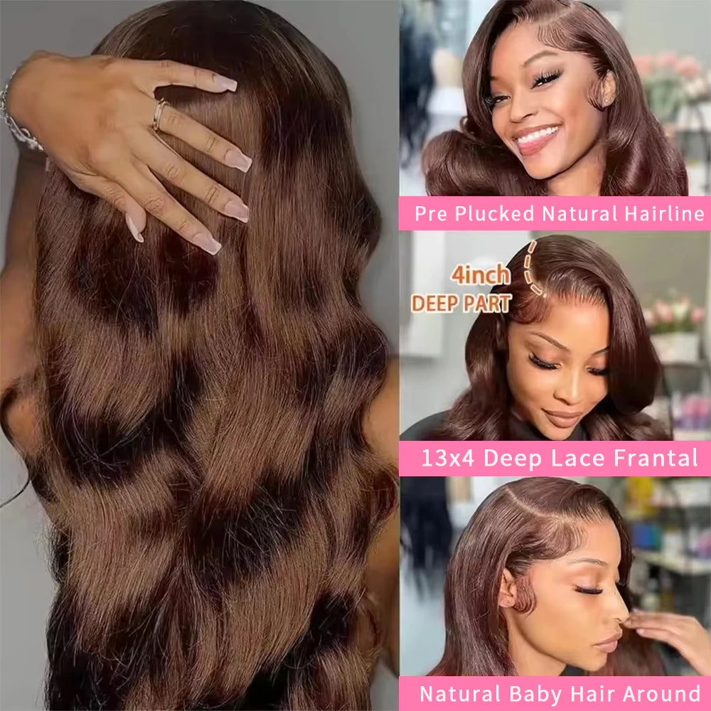Body Wave Lace Front Wig Human Hair 13x6 HD Lace Chocolate Brown Human Hair Wig Upgrade Ready to Wear 4x4 13x4 Lace Glueless Wig