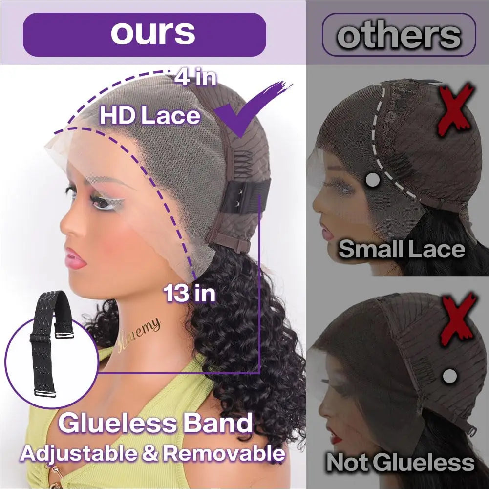 Wear and Go Bob Wig Human Hair Water Wave 250 Density 13X4 HD Lace Frontal Bob Wigs Pre Plucked Glueless Wig Short Bob Wigs