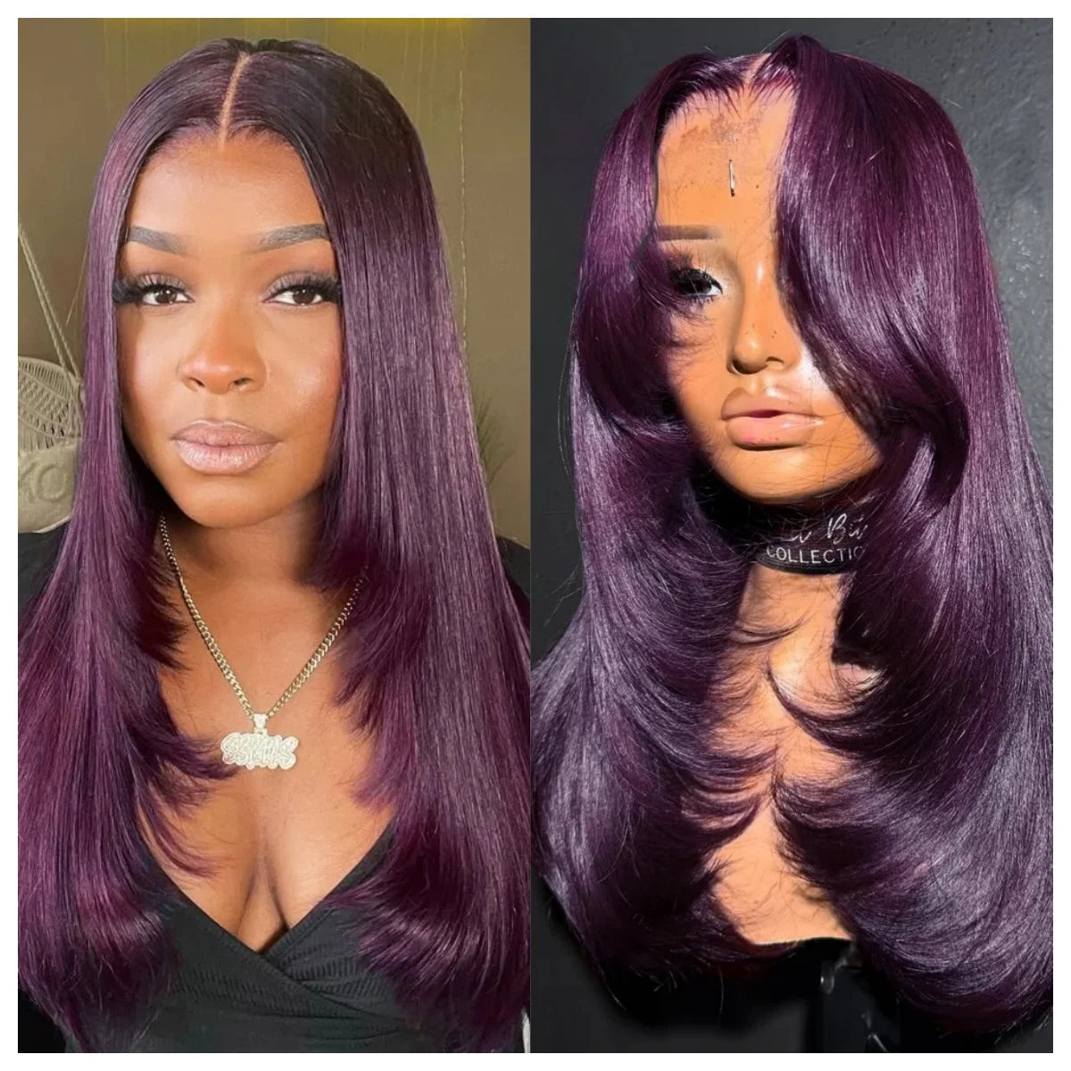 Burgundy Red Bone Straight Layered Cut Lace Front Wig 13x4 HD Lace Frontal Wig Synthetic Glueless Preplucked Ready To Wear