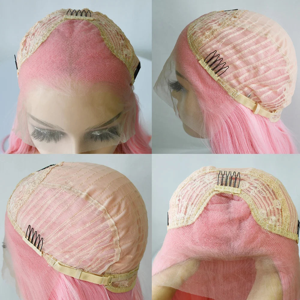 Burgundy Red Bone Straight Layered Cut Lace Front Wig 13x4 HD Lace Frontal Wig Synthetic Glueless Preplucked Ready To Wear