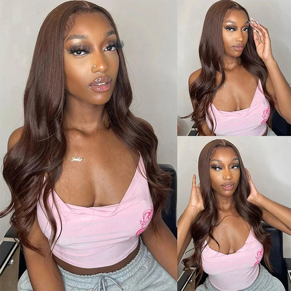 Chocolate Brown 13x4 Lace Front Wig Brazilian Pre Plucked 13x5 HD Lace Frontal Wigs Dark Brown Body Wave Human Hair Closure Wigs