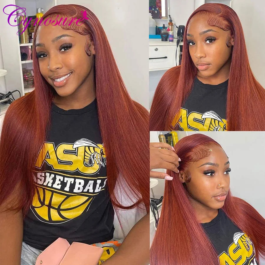 13x6 HD Transparent Lace Frontal Wig 33B Reddish Brown Bone Straight Lace Front Wig Cynosure Colored Human Hair Wigs For Women