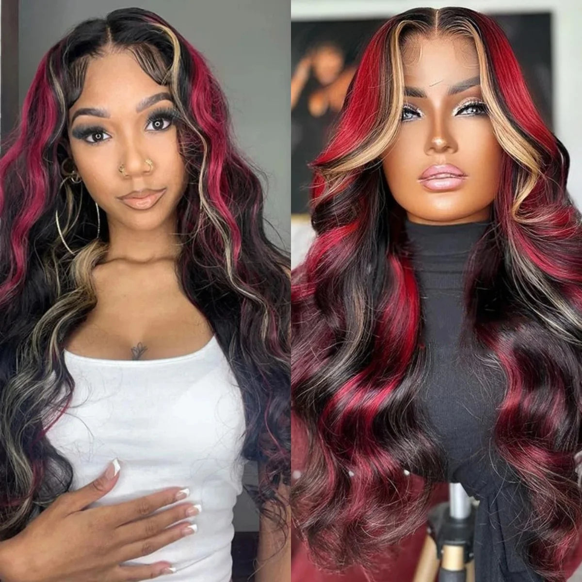 Blue Highlight Ombre Blonde Wig Body Wave Lace Frontal Wigs 13X4 HD Lace Wig Synthetic High Quality Pre Plucked Daily Cosplay