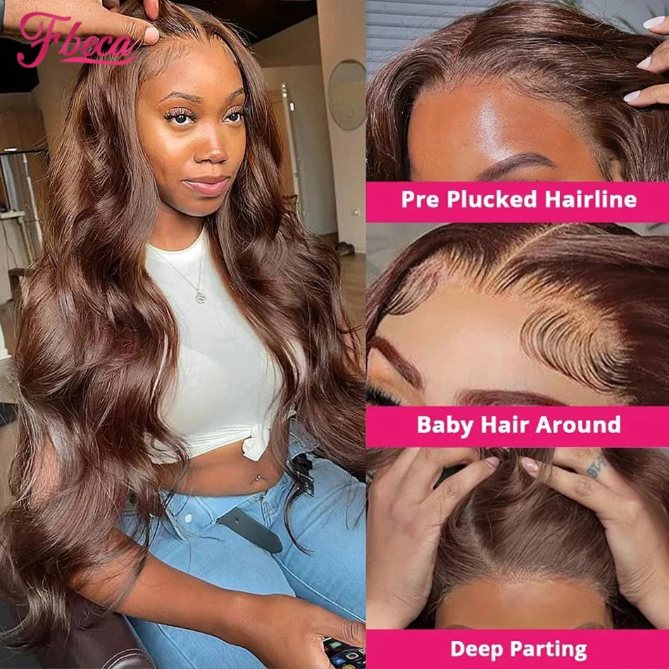Chocolate Brown 13x4 13x6 Hd Lace Frontal Human Hair Wig Body Wave Lace Front Wigs for Women Colored  Preplucked 4x4 Lace Wig