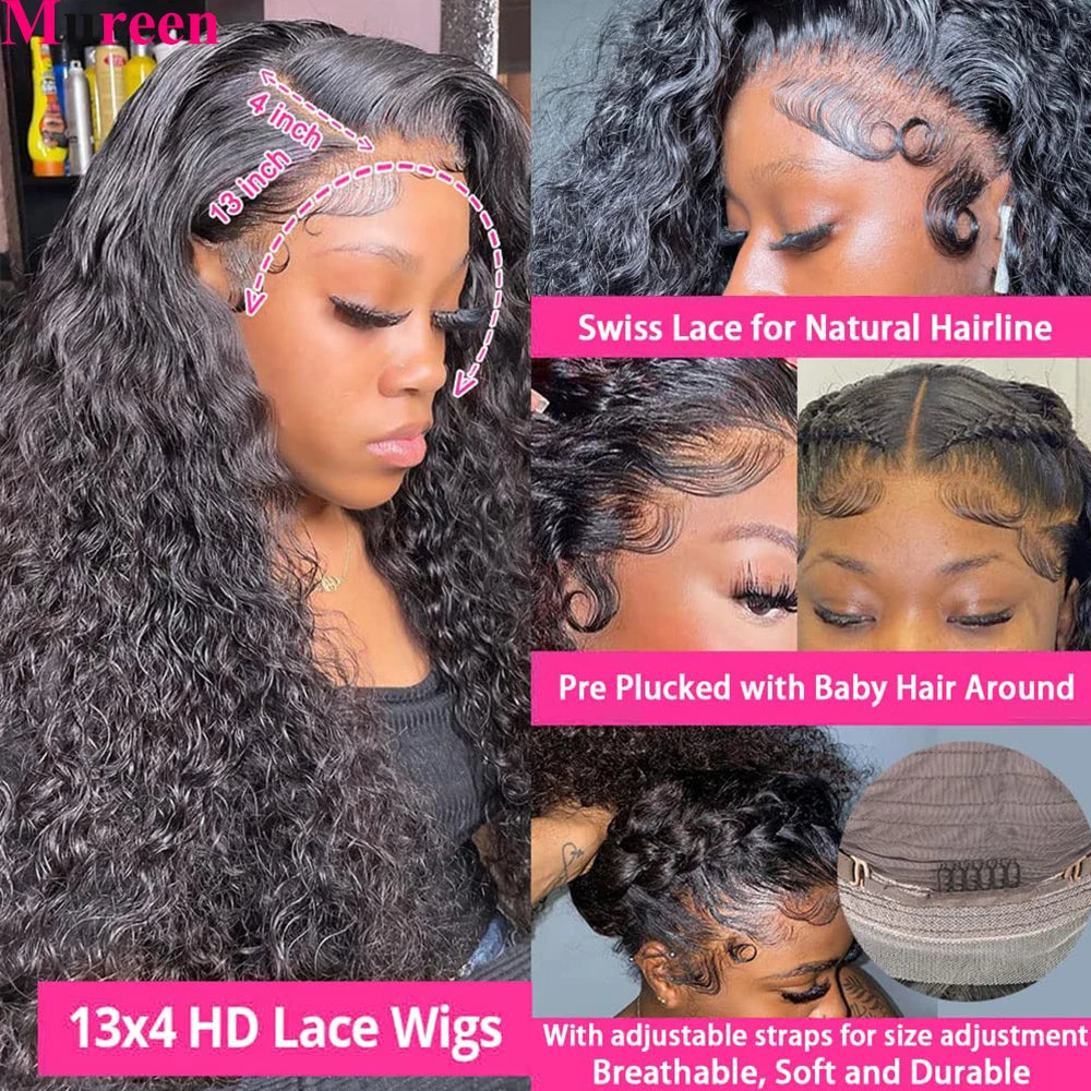 250% Density Water Wave 13x6 Lace Frontal Wig Human Hair Deep Wave Curly 13x4 Full Lace Front Wig For Women Human Hair Wigs