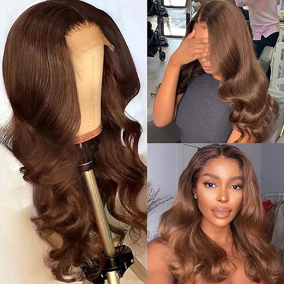 Chocolate Brown 13x4 Lace Front Wig Brazilian Pre Plucked 13x5 HD Lace Frontal Wigs Dark Brown Body Wave Human Hair Closure Wigs