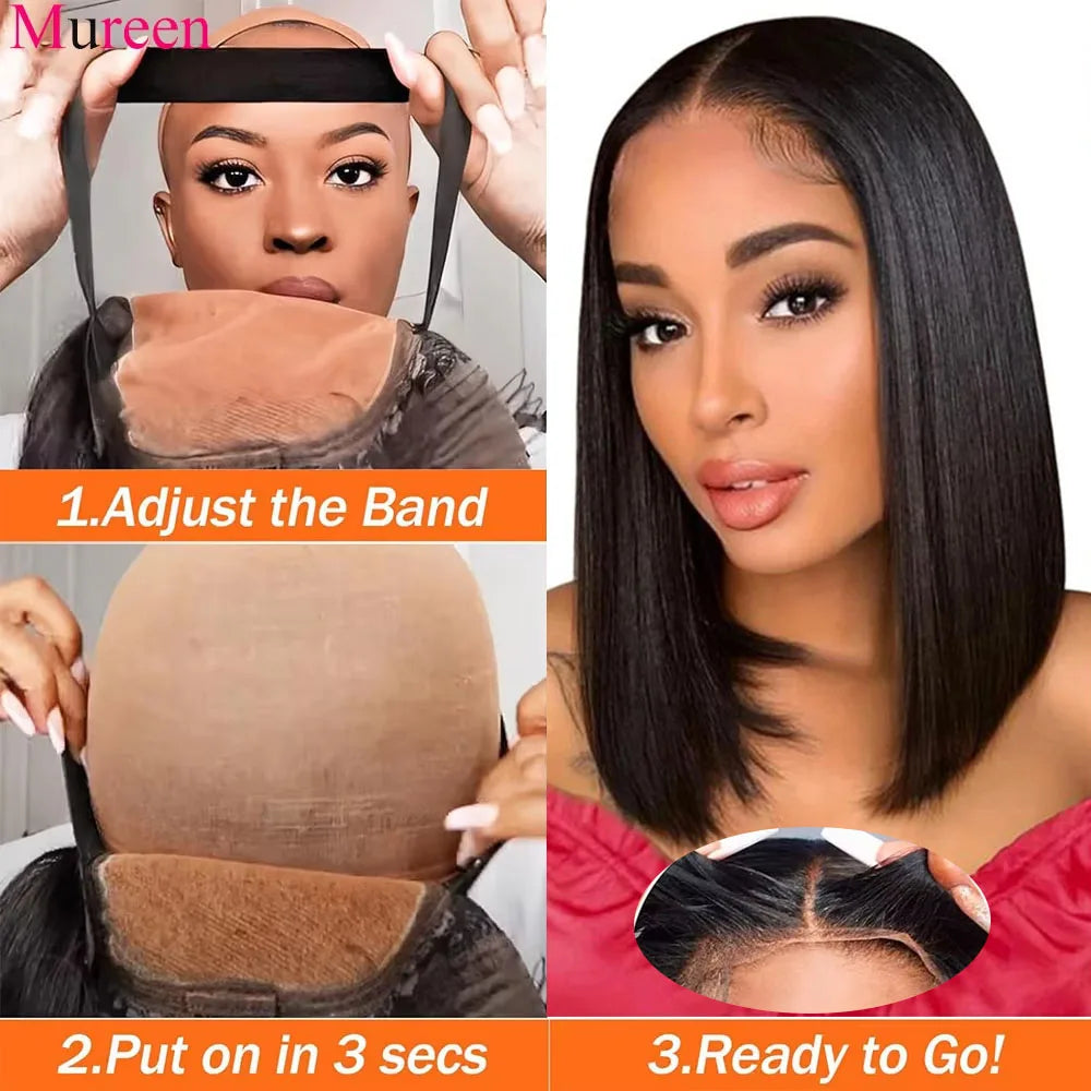 250% Density Straight Wear And Go Glueless Bob Wig For Women Ready To Go Human Hair Wigs 4x4 Lace Closure Wig 100% Human Hair