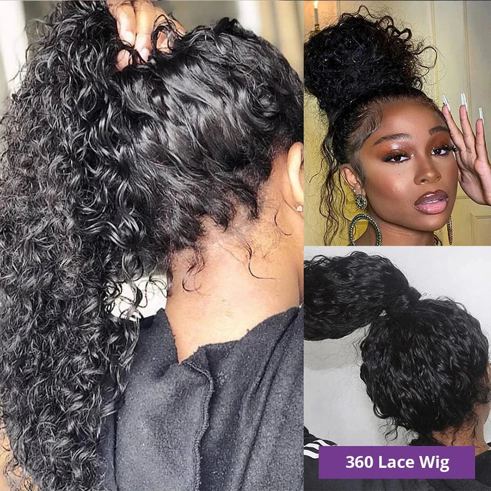 Invisible Strap HD 360 Lace Front Wig Human Hair Deep Curly Precut 360 Full Lace Wig Drawstring Snug Fit Glueless Wig Human Hair