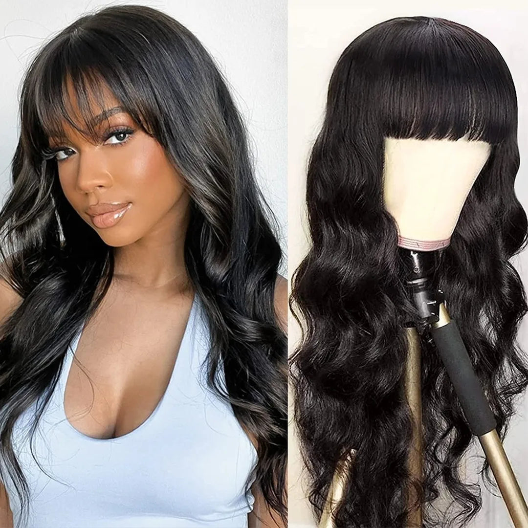 Body Wave Wig With Bangs Brown Human Hair Wigs For Women Body Wave Human Hair Wigs Brazilian Human Hair Wigs On Sale