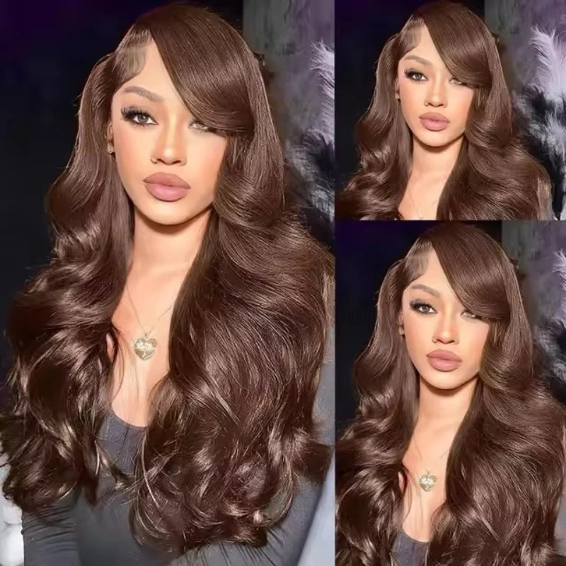 Chocolate Brown 13x4 Lace Front Wig Brazilian Pre Plucked 13x5 HD Lace Frontal Wigs Dark Brown Body Wave Human Hair Closure Wigs