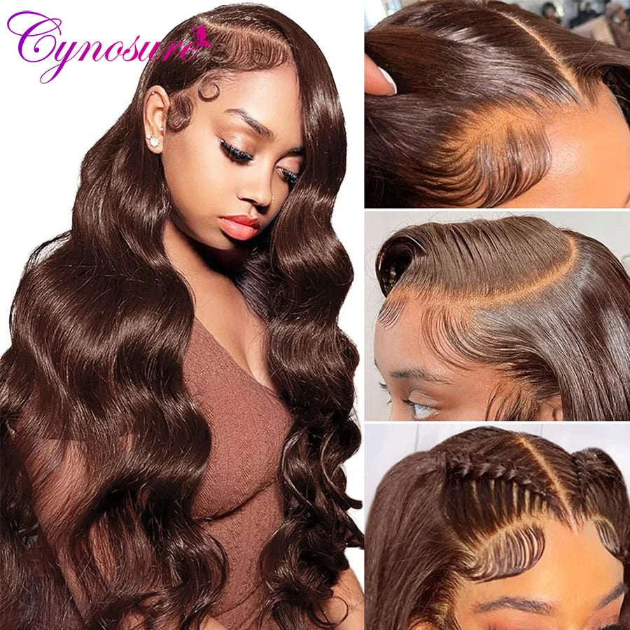 13x4 Chocolate Brown Body Wave Lace Front Wig 13x6 HDTransparent Lace Frontal Wig Cynosure Lace Closure Colored Human Hair Wigs