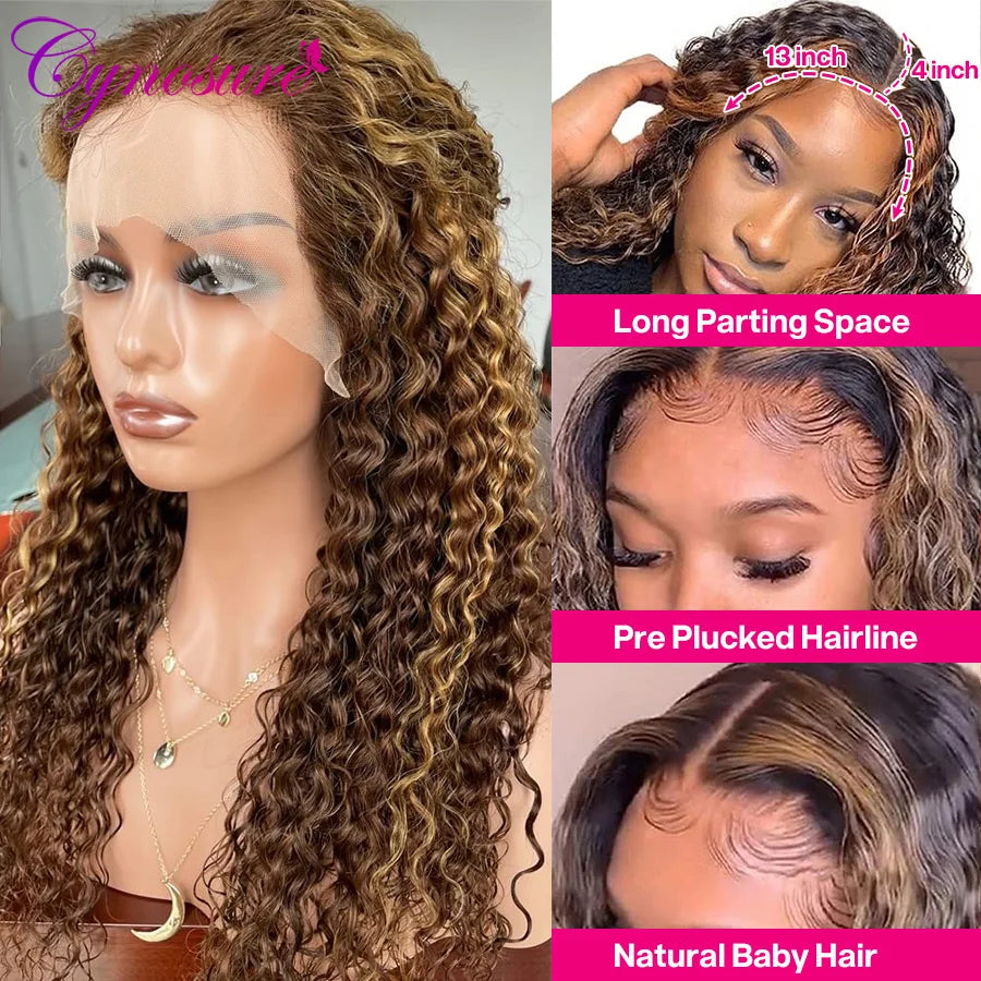 Cynosure 30 inch Highlight Lace Front Human Hair Wigs for Women 13x6 HD Lace Frontal Wig Honey Blond Ombre Color Preplucked Wig