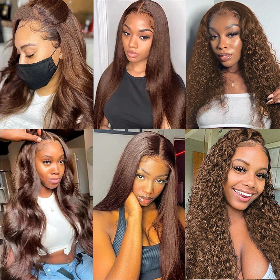 Chocolate Brown 13x4 Lace Front Wig Brazilian Pre Plucked 13x5 HD Lace Frontal Wigs Dark Brown Body Wave Human Hair Closure Wigs