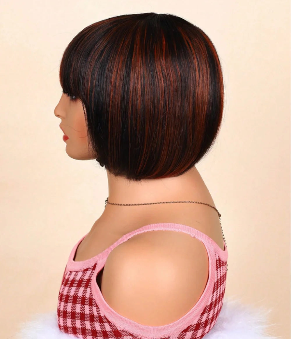 Bob Wig Human Hair Wigs For Women Straight Wig Human Hair Brown Wig With Bangs Short Human Hair Straight Brazilian Hair Wigs